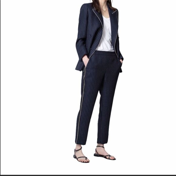 Zadig & Voltaire Navy Myrtille Porta Stripes Pull-On Pants New With Tag Size 38 - Picture 1 of 13